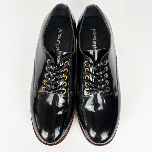 Jeffrey Campbell Trevor Platform Lug Sole Derby Oxfords Black Patent Leather 8 - Picture 10 of 12